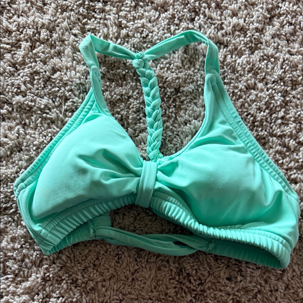 B Dancewear bra top pastel green Adult XS dance costume silver foil